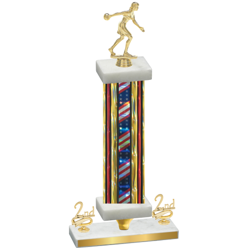 Premium Single Flag USA Second Place Bowling Trophy