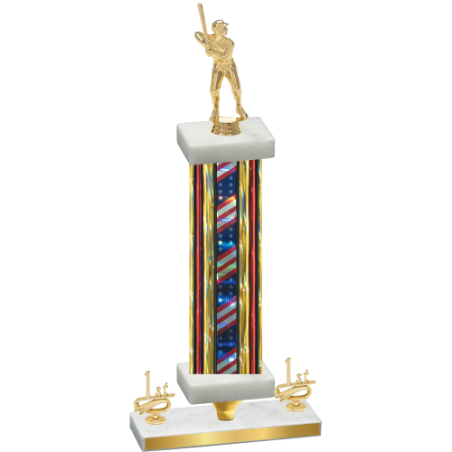 Premium Single Flag USA First Place Baseball Trophy