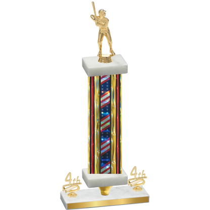 Premium Single Flag USA Fourth Place Baseball Trophy