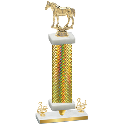 Premium Single Gold Carbon Fiber Third Place Horses Trophy