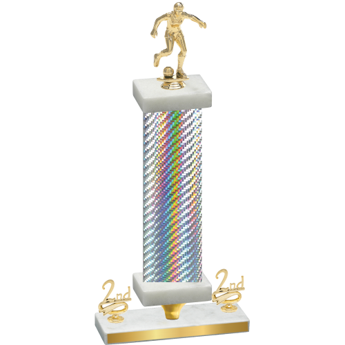 Premium Single Silver Carbon Fiber Second Place Soccer Trophy