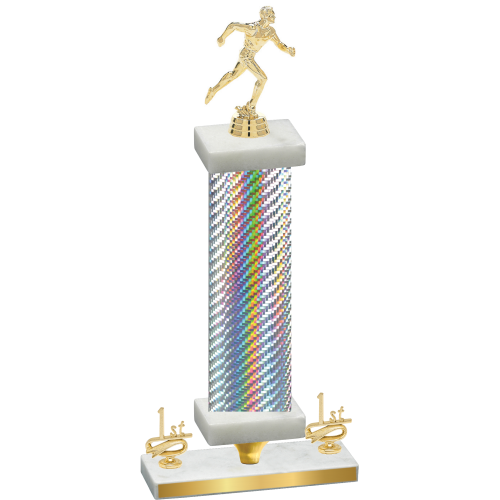 Premium Single Silver Carbon Fiber First Place Running Trophy