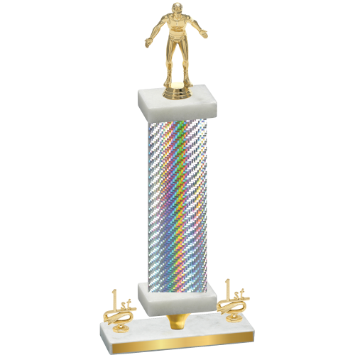 Premium Single Silver Carbon Fiber First Place Wrestling Trophy