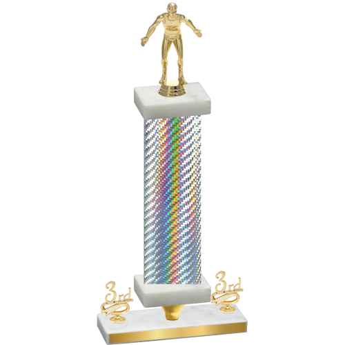 Premium Single Silver Carbon Fiber Third Place Wrestling Trophy