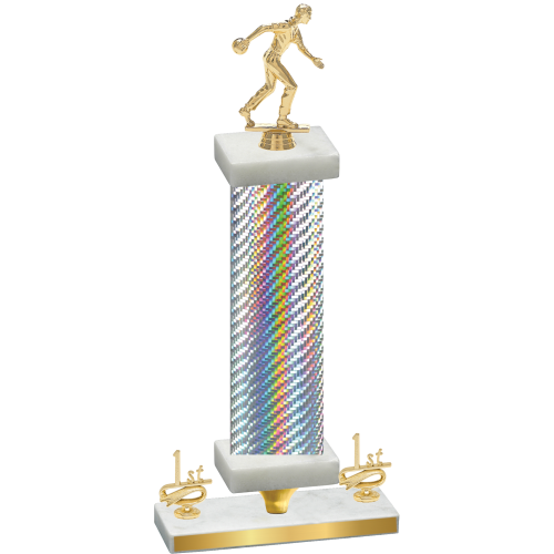 Premium Single Silver Carbon Fiber First Place Bowling Trophy