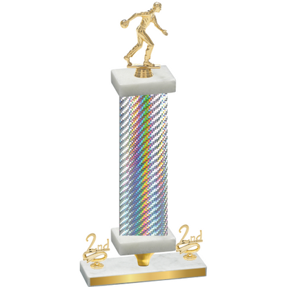 Premium Single Silver Carbon Fiber Second Place Bowling Trophy