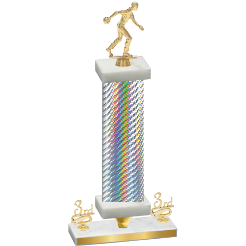 Premium Single Silver Carbon Fiber Third Place Bowling Trophy