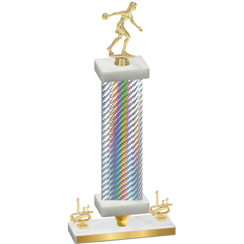 Premium Single Silver Carbon Fiber First Place Bowling Trophy