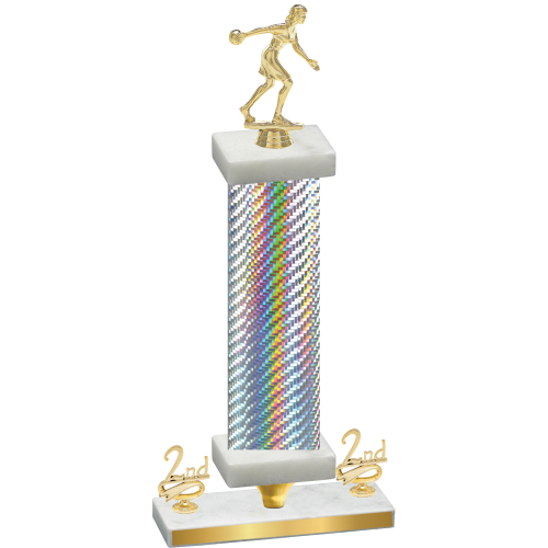 Premium Single Silver Carbon Fiber Second Place Bowling Trophy