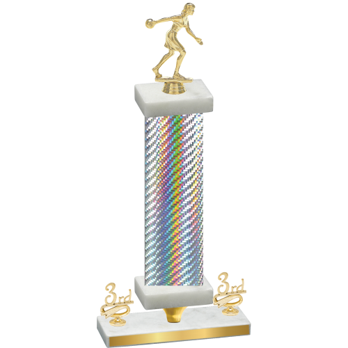 Premium Single Silver Carbon Fiber Third Place Bowling Trophy