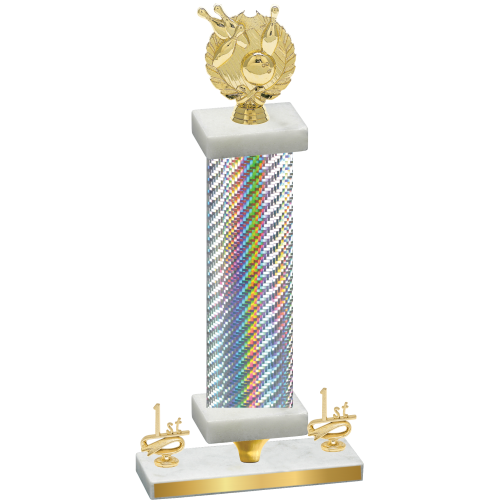 Premium Single Silver Carbon Fiber First Place Bowling Trophy