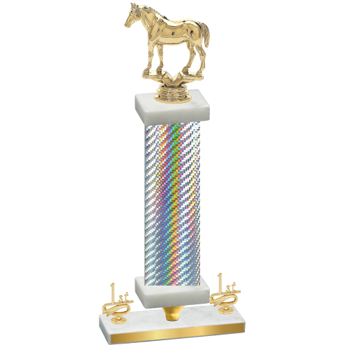 Premium Single Silver Carbon Fiber First Place Horses Trophy