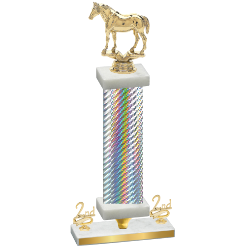 Premium Single Silver Carbon Fiber Second Place Horses Trophy