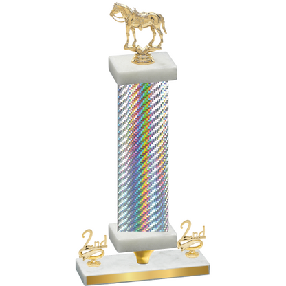 Premium Single Silver Carbon Fiber Second Place Horses Trophy