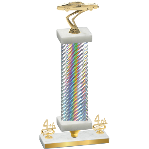 Premium Single Silver Carbon Fiber Fourth Place Cars Trophy