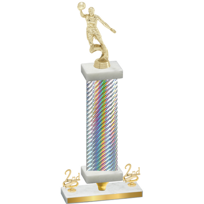 Premium Single Silver Carbon Fiber Second Place Basketball Trophy