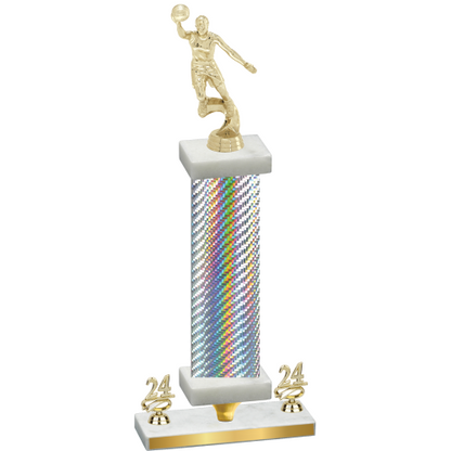 Premium Single Silver Carbon Fiber Year Basketball Trophy