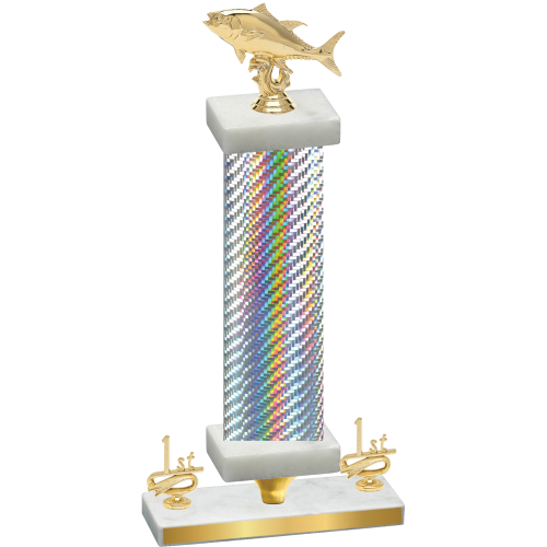 Premium Single Silver Carbon Fiber First Place Fishing Trophy
