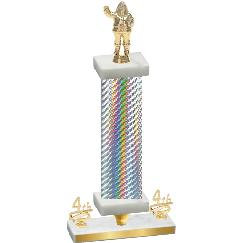 Premium Single Silver Carbon Fiber Fourth Place Holiday Trophy