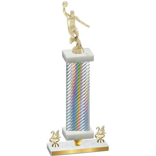 Premium Single Silver Carbon Fiber Year Basketball Trophy