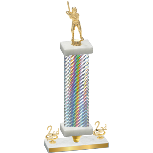 Premium Single Silver Carbon Fiber Second Place Baseball Trophy