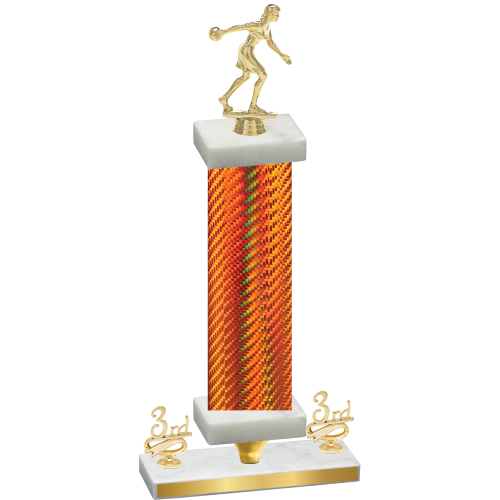 Premium Single Orange Carbon Fiber Third Place Bowling Trophy