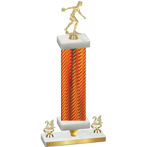 Premium Single Orange Carbon Fiber Year Bowling Trophy