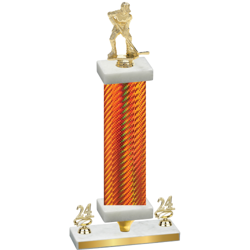 Premium Single Orange Carbon Fiber Year Hockey Trophy