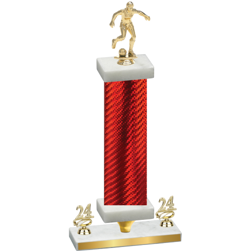 Premium Single Red Carbon Fiber Year Soccer Trophy