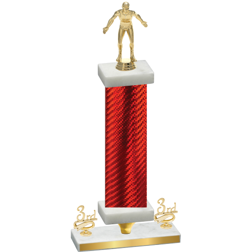 Premium Single Red Carbon Fiber Third Place Wrestling Trophy