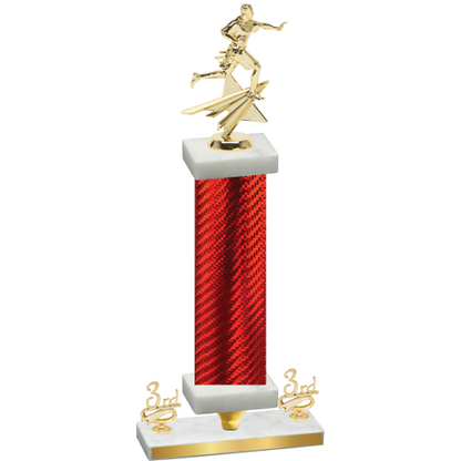 Premium Single Red Carbon Fiber Third Place Flag Football Trophy