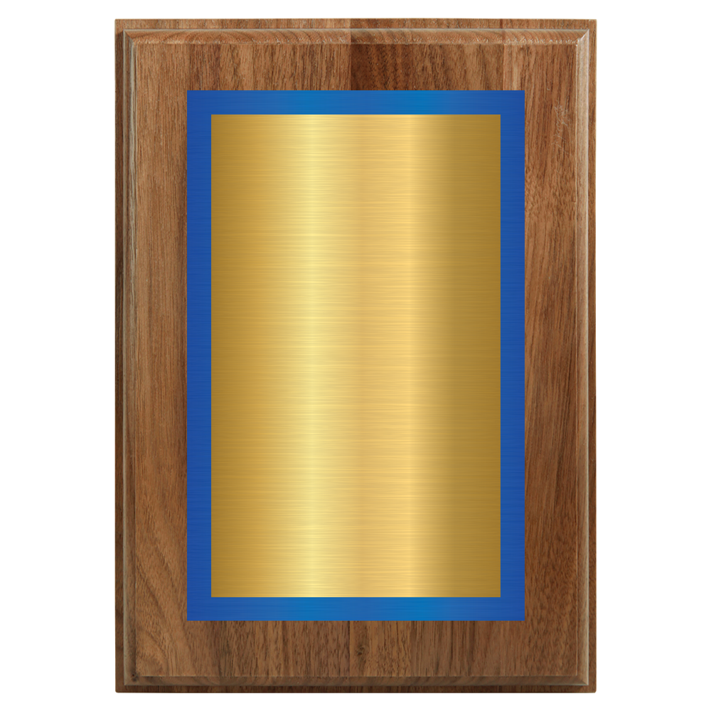 Genuine Walnut Two-Toned Full Plate Plaque with Blue Background