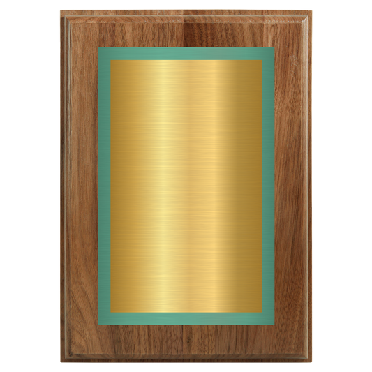 Genuine Walnut Two-Toned Full Plate Plaque with Green Background