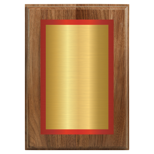 Genuine Walnut Two-Toned Full Plate Plaque with Red Background