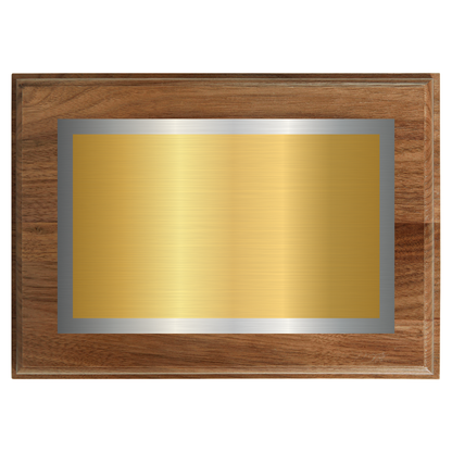 Genuine Walnut Two-Toned Full Plate Plaque with Silver Background