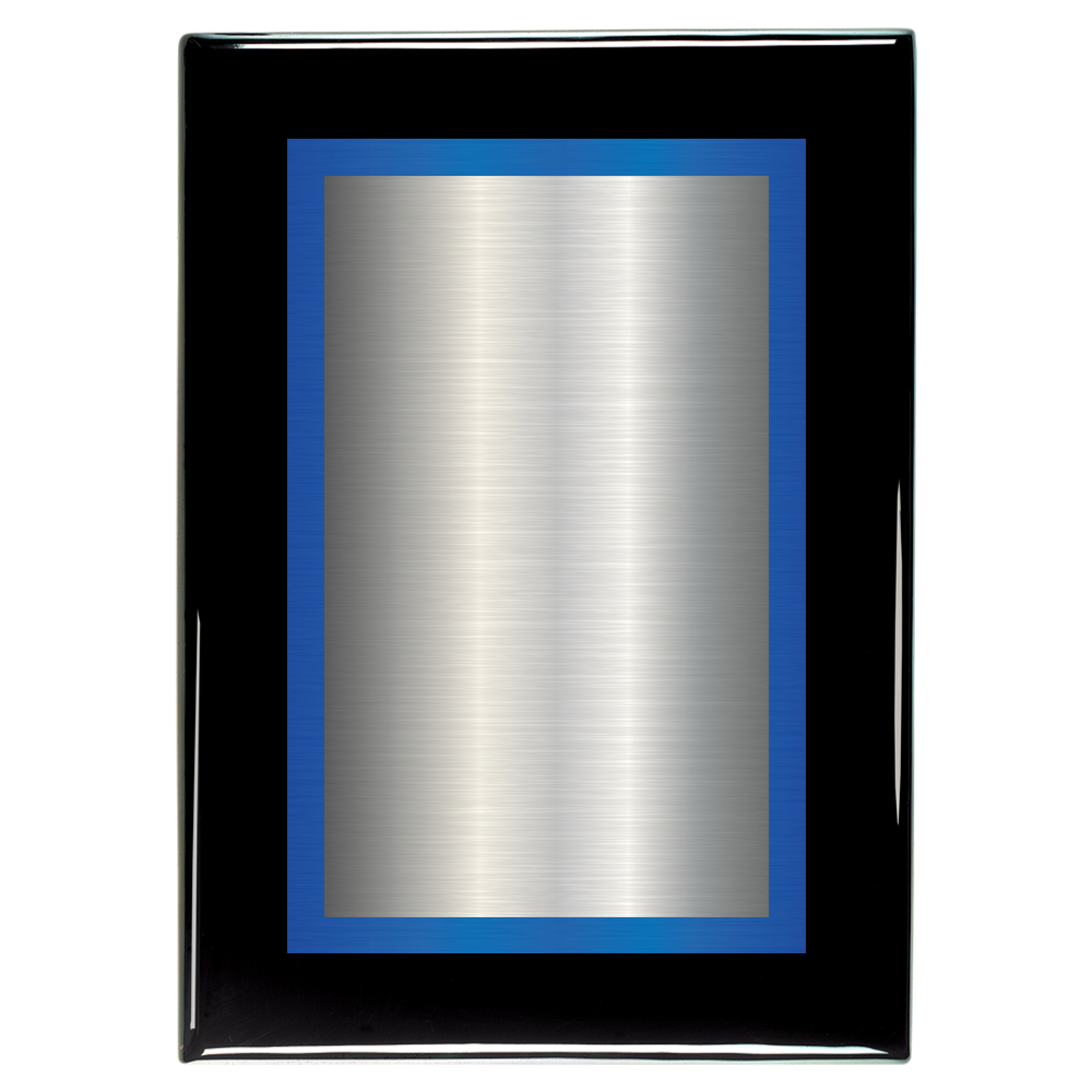 Black Piano Two-Toned Full Plate Plaque with Blue Background