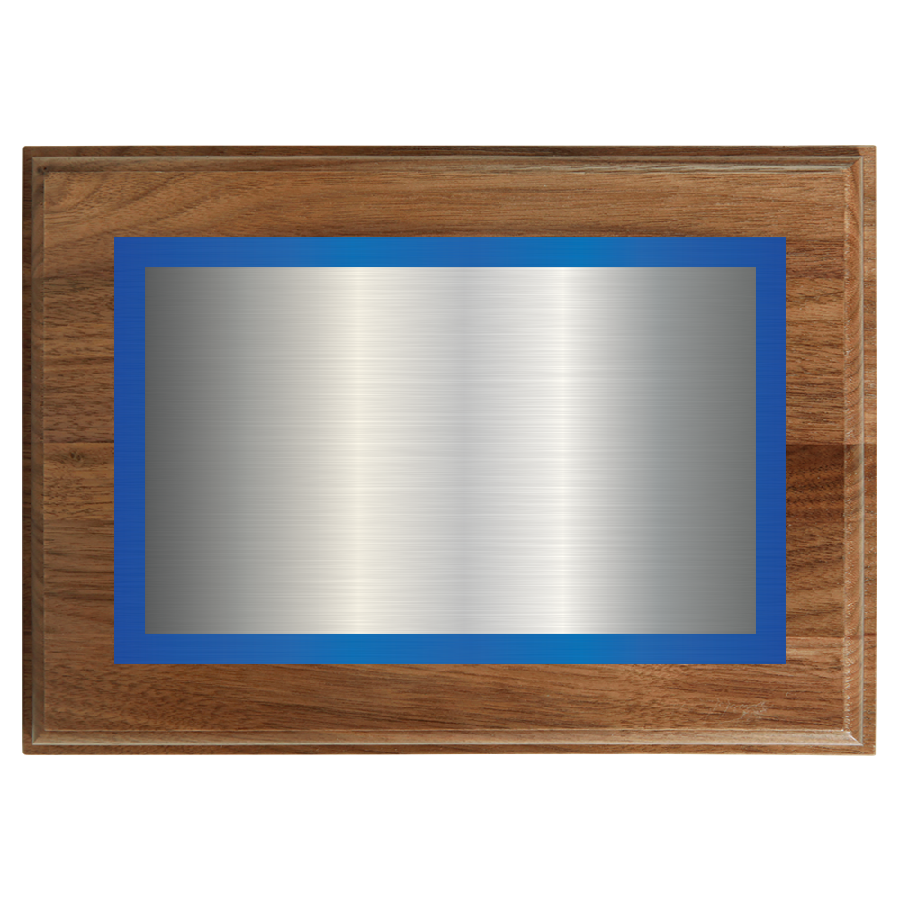 Genuine Walnut Two-Toned Full Plate Plaque with Blue Background