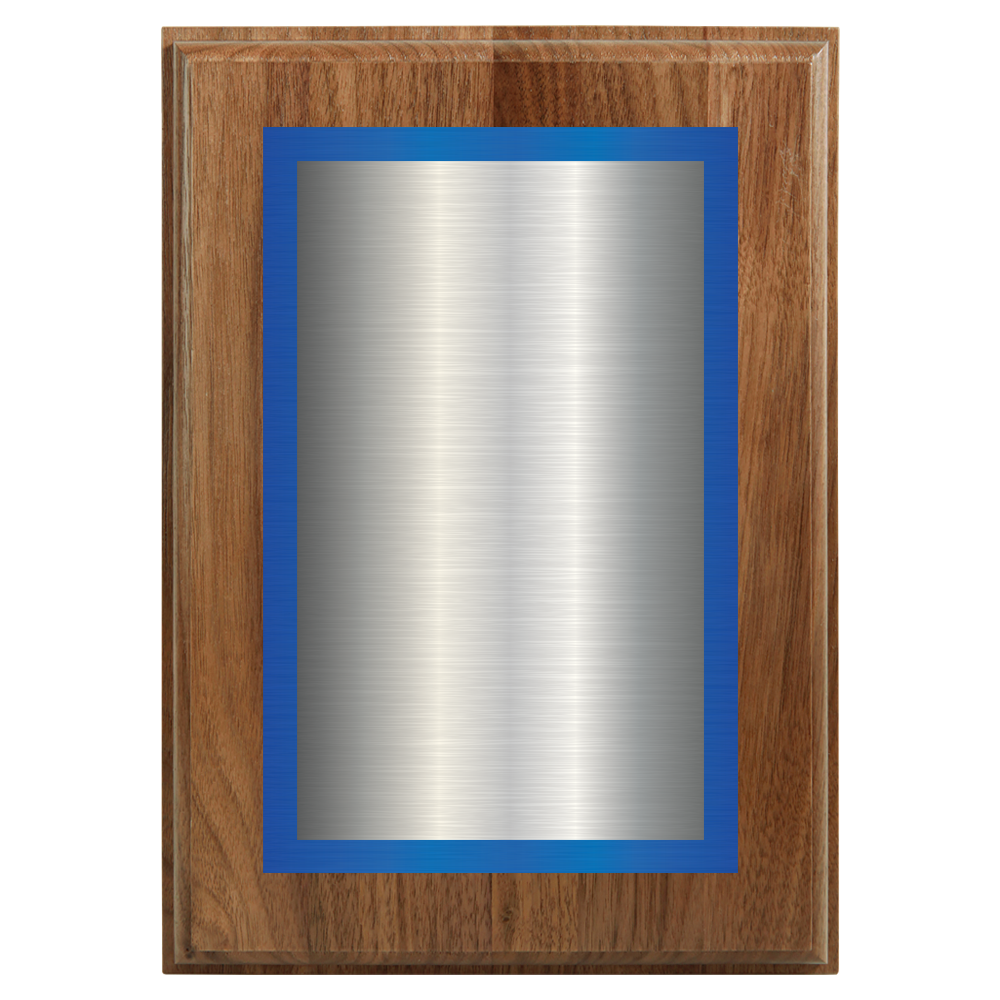 Genuine Walnut Two-Toned Full Plate Plaque with Blue Background