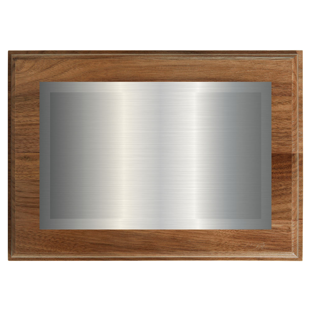 Genuine Walnut Two-Toned Full Plate Plaque with Silver Background