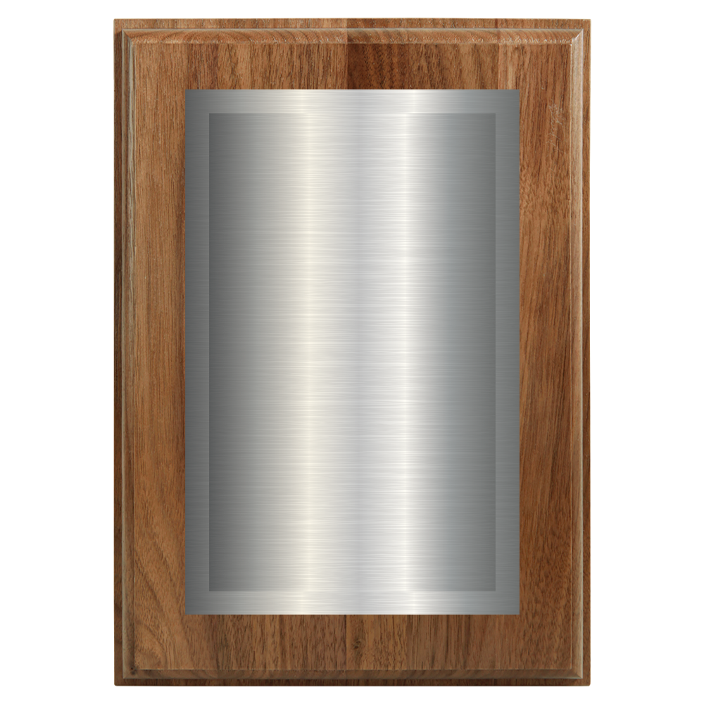 Genuine Walnut Two-Toned Full Plate Plaque with Silver Background