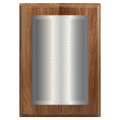 Genuine Walnut Two-Toned Full Plate Plaque with Silver Background