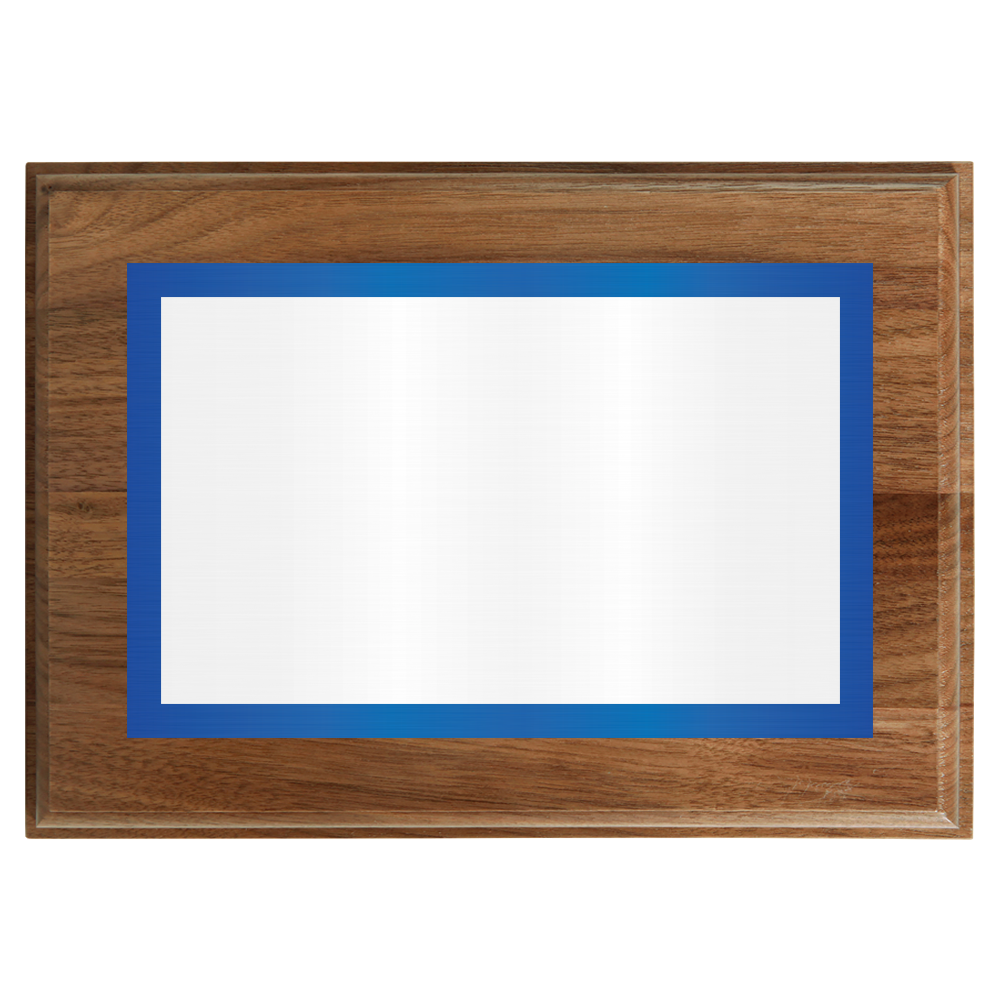 Genuine Walnut Two-Toned Full Plate Plaque with Blue Background