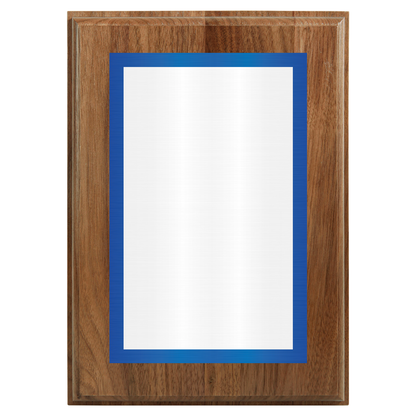 Genuine Walnut Two-Toned Full Plate Plaque with Blue Background