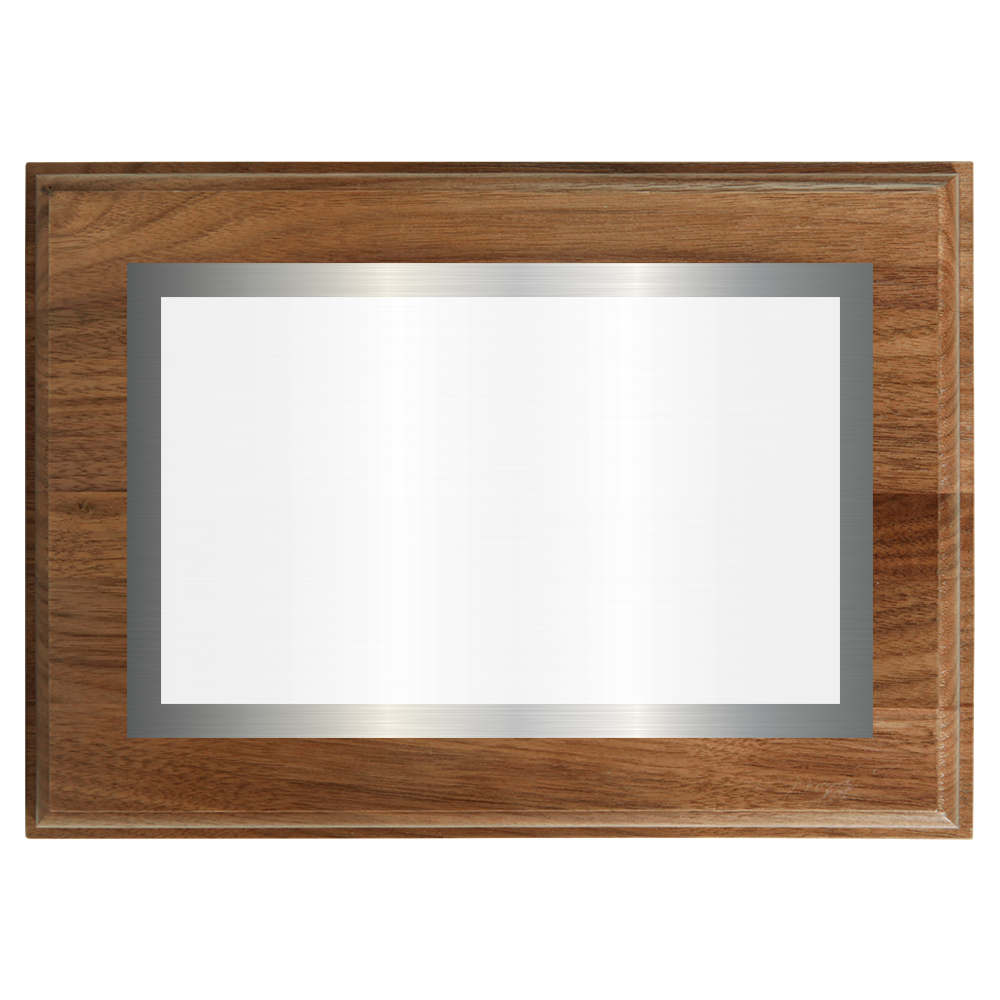 Genuine Walnut Two-Toned Full Plate Plaque with Silver Background