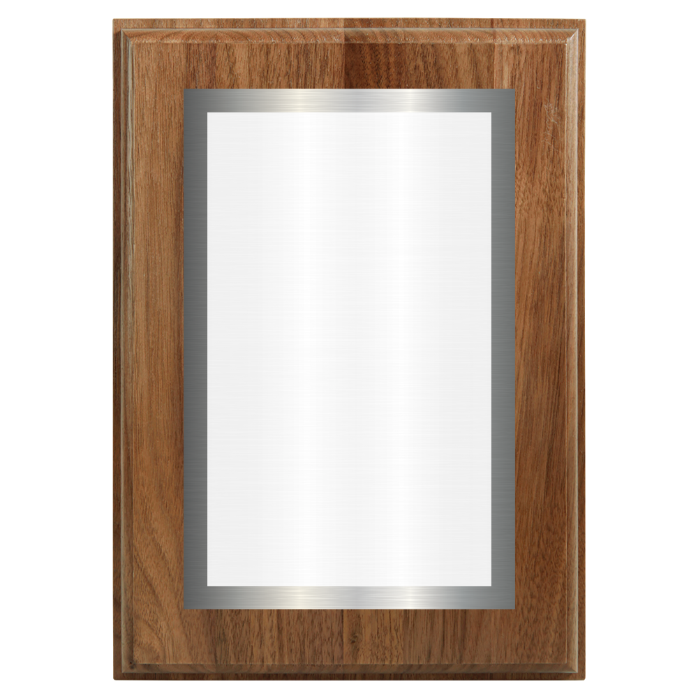 Genuine Walnut Two-Toned Full Plate Plaque with Silver Background