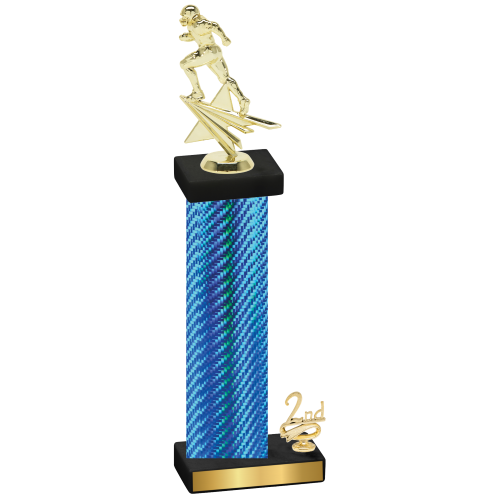 Accented Single Blue Carbon Fiber Second Place Football Trophy