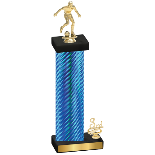 Accented Single Blue Carbon Fiber Third Place Soccer Trophy