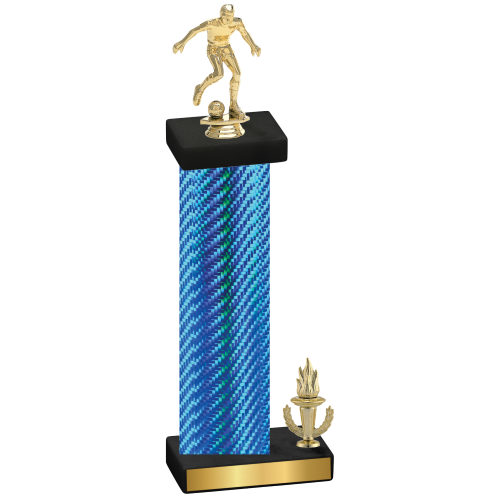 Accented Single Blue Carbon Fiber Victory Soccer Trophy