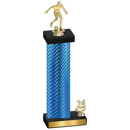 Accented Single Blue Carbon Fiber Year Soccer Trophy