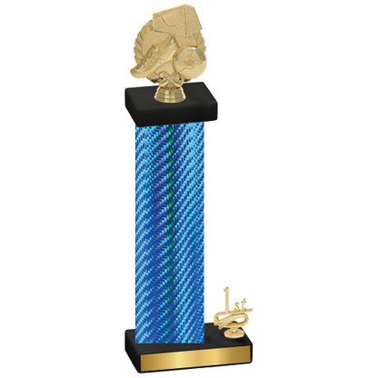 Accented Single Blue Carbon Fiber First Place Soccer Trophy